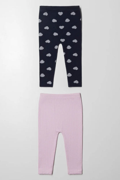 2-pack kabelgebreide leggings marineblauw en roze