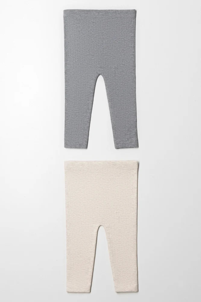 2-pack kabelleggings, natuurlijk en grijs