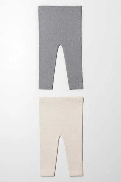 2-pack kabelleggings, natuurlijk en grijs