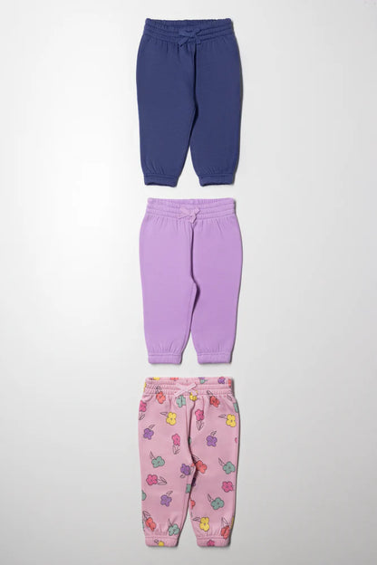 3-pack trainingsbroeken in marineblauw, paars en roze