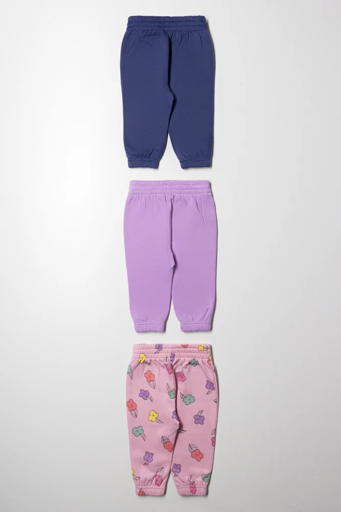 3-pack trainingsbroeken in marineblauw, paars en roze