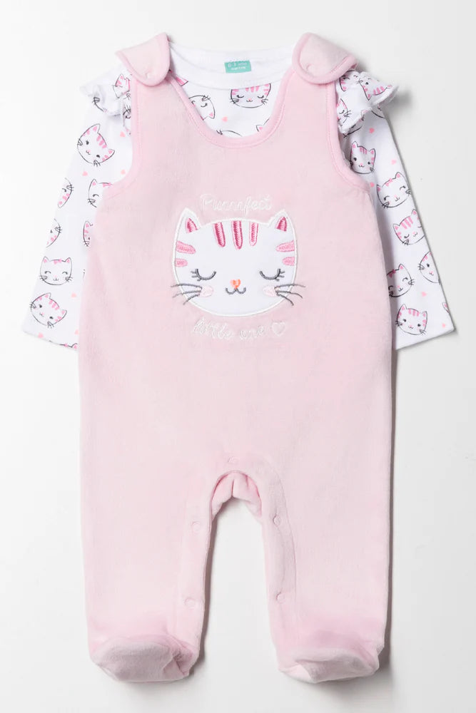 Fleece Cat Dungaree Pink