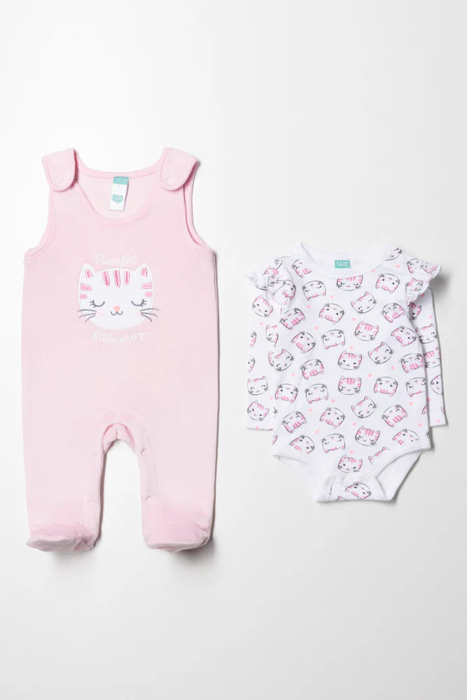Fleece Cat Dungaree Pink