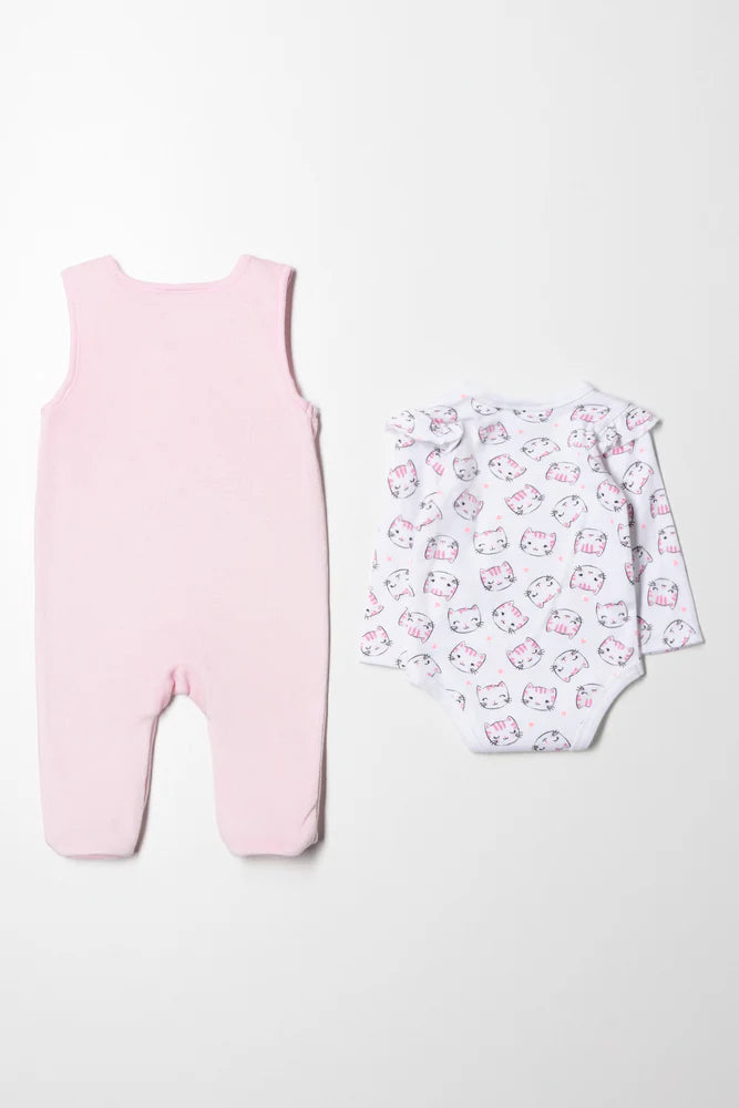 Fleece Cat Dungaree Pink