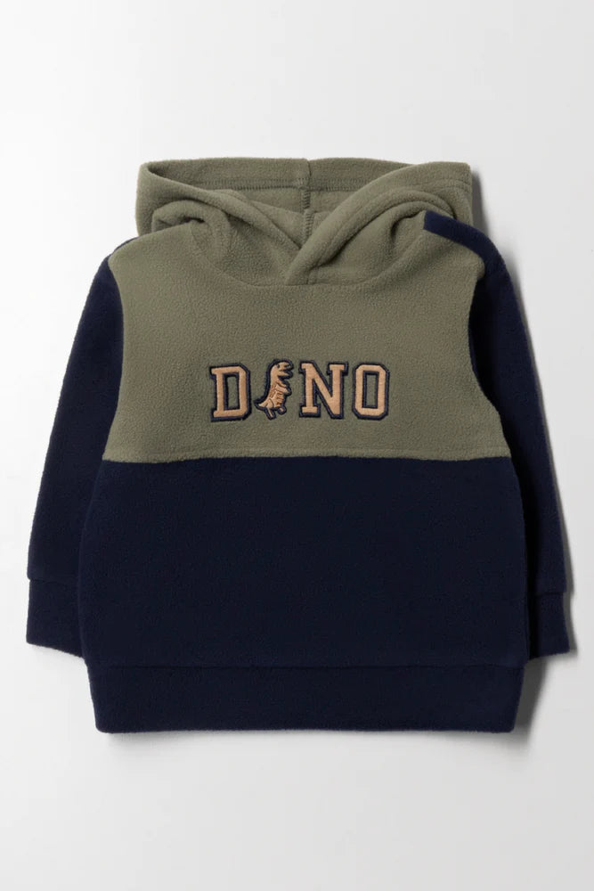 Bluza z kapturem Dinozaur Color Block w kolorze zielonym i granatowym