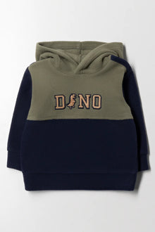 Bluza z kapturem Dinozaur Color Block w kolorze zielonym i granatowym