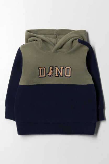 Bluza z kapturem Dinozaur Color Block w kolorze zielonym i granatowym