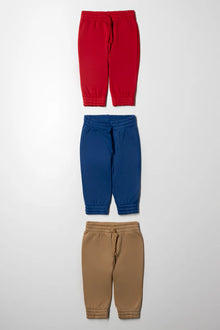 3-pack trainingsbroeken rood, naturel en blauw