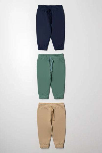 3 Pack Track Pants Natural, Green And Navy