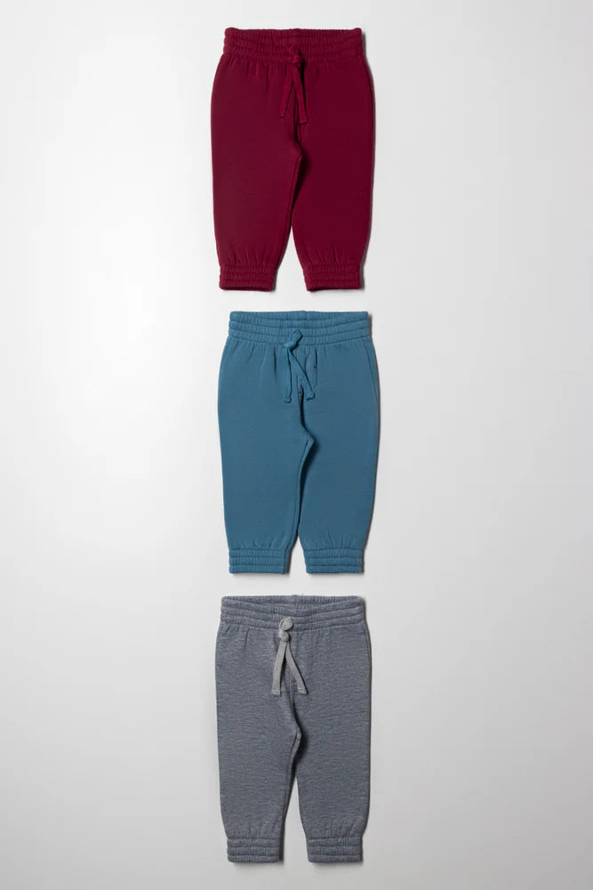 3 Pack Track Pants Blue, Grey And Red