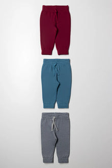 3-pack trainingsbroeken blauw, grijs en rood