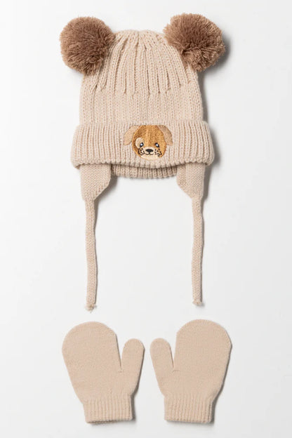 Dog Beanie And Mittens Set Natural