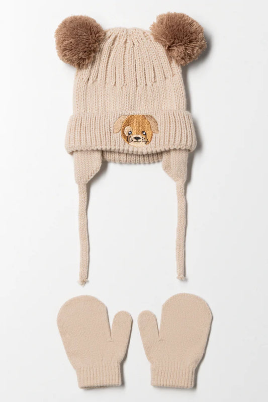 Dog Beanie And Mittens Set Natural