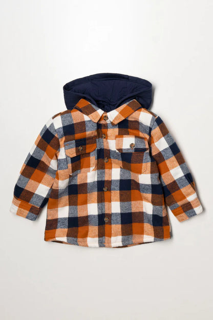 Capuchon Check Shacket Roest & Marineblauw