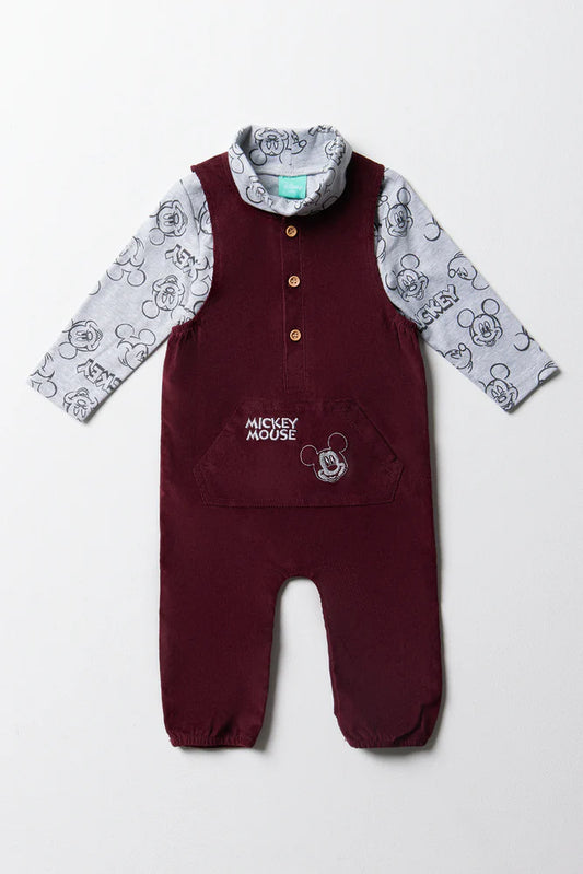 Mickey Mouse Dungaree Set Bordeauxrood