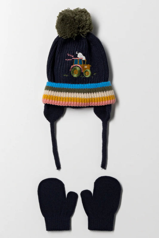 Truck Beanie And Mittens Set Navy