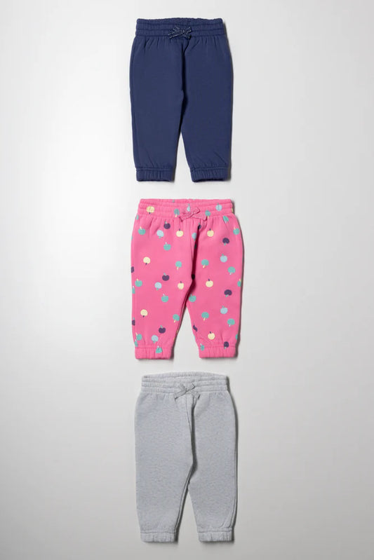 3 Pack Trackpants Navy, Pink And Grey