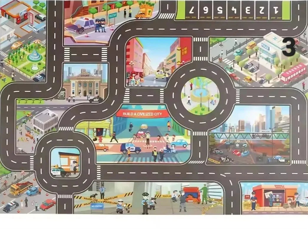 ZoomTown – Faltbare Auto-Abenteuer-Spielmatte-Set mit Spielzeugfahrzeugen – Ab 3 Jahren