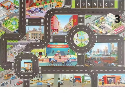 ZoomTown – Faltbare Auto-Abenteuer-Spielmatte-Set mit Spielzeugfahrzeugen – Ab 3 Jahren