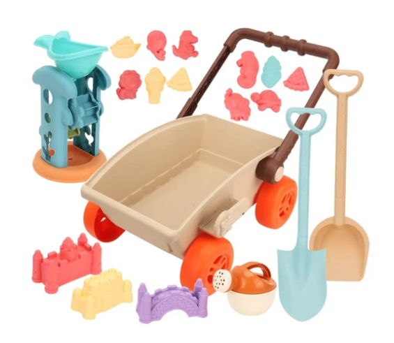 SandRoller Strandwagen Sandspielzeug-Set mit Eimer, Schaufel und Formen – Ab 3 Jahren