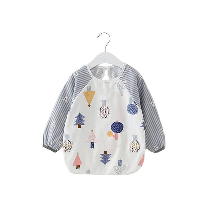 Baby schort met lange mouwen, schort, slabbetje, blauw bos