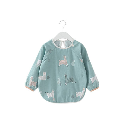Baby schort met lange mouwen, schort, slabbetje, blauwe lama's