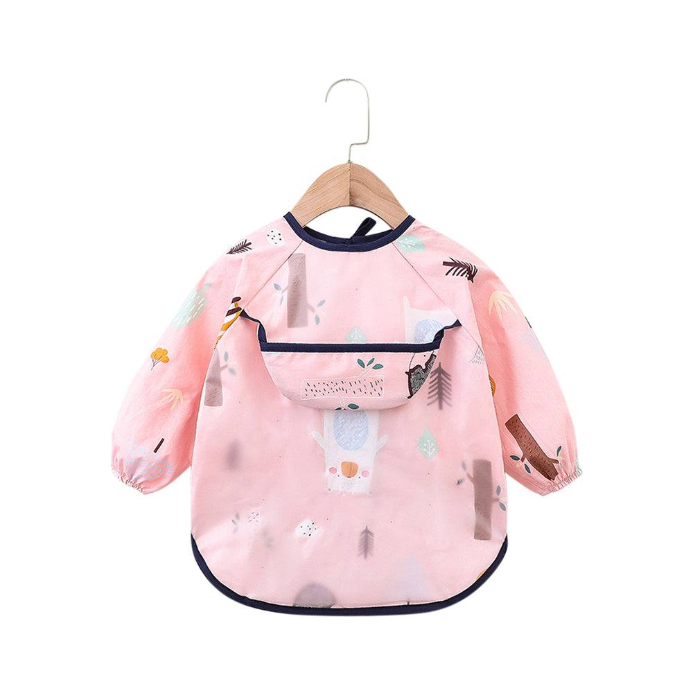 Baby schort met lange mouwen en slabbetje in roze bosland