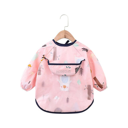 Baby schort met lange mouwen en slabbetje in roze bosland