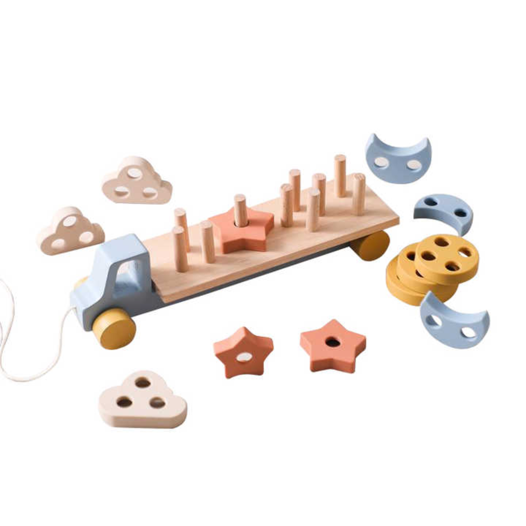 ShapeShuttle – Holz Motorik Stapelauto Spielzeug | Zugauto ab 3 Jahren