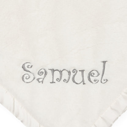 Embroidered Neutral Ivory Plush Blanket