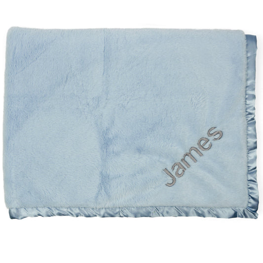 Embroidered Boys Light Blue Plush Blanket