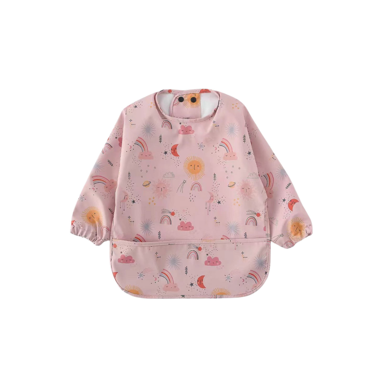 Waterdichte babyslab met lange mouwen en regenboogkleurige stralen