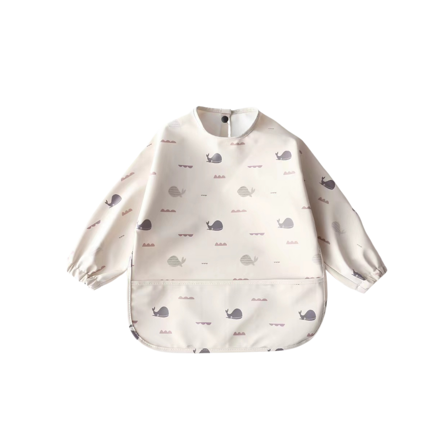 Waterdichte babyslab met lange mouwen en schort in Whale Watcher-stijl