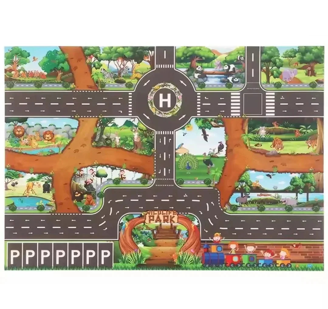 ZoomTown – Faltbare Auto-Abenteuer-Spielmatte-Set mit Spielzeugfahrzeugen – Ab 3 Jahren