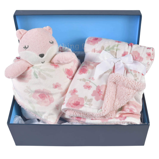 2-delige baby- en peutermeisjesdeken met vossenmotief en veiligheidsdekenset