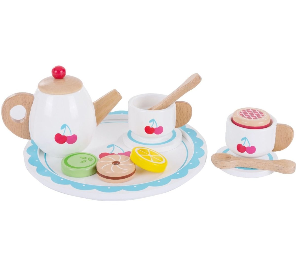 Cherry Tea Set Non-Toxic Wooden Pretend Game for Imaginative Play