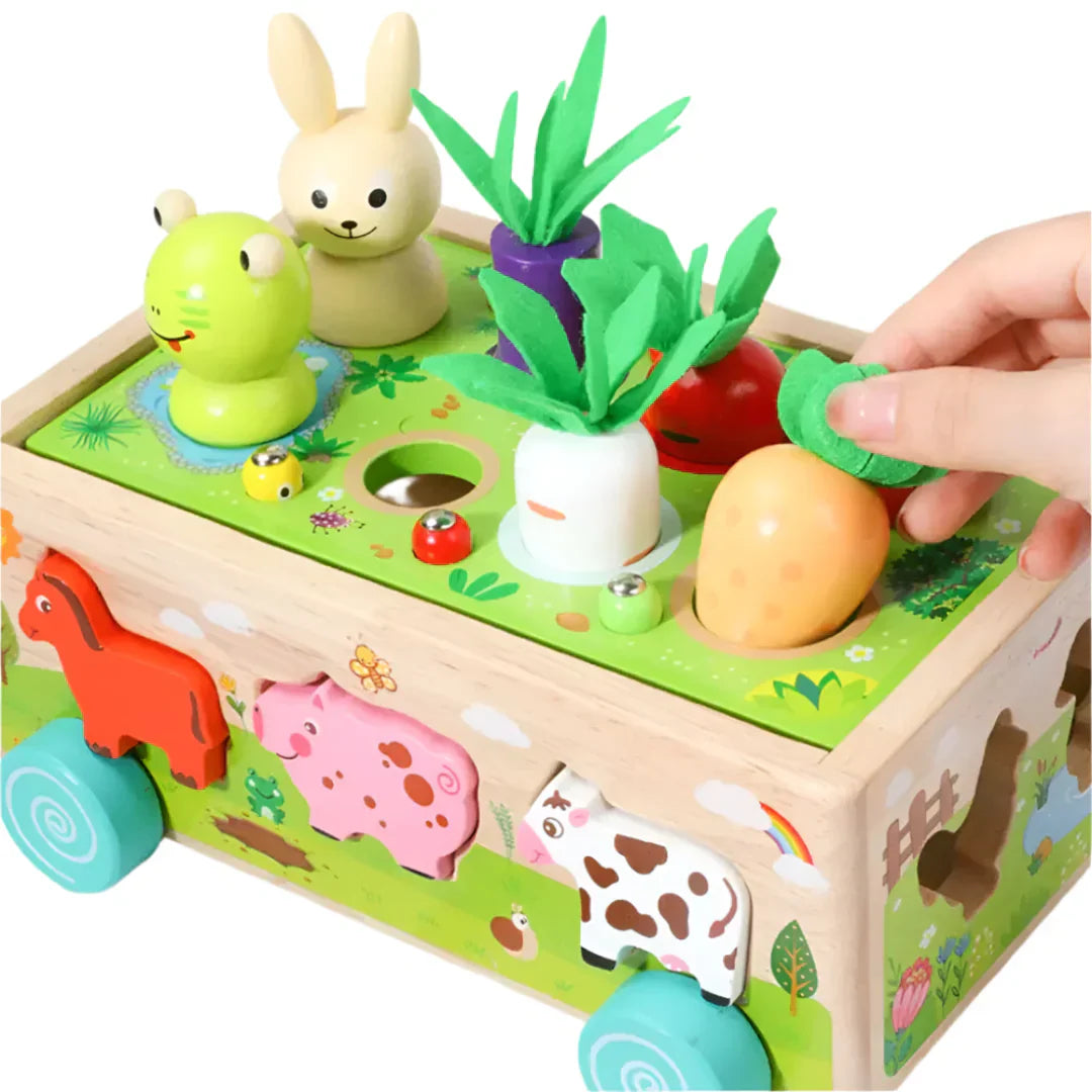 VeggieVans – Montessori Holzpuzzle-Wagen – Tier- & Formensortierer – Ab 3 Jahren