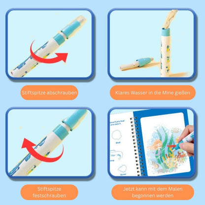 MagicDoodleBook – Wiederverwendbares Wasser-Malbuch | Montessori | Sauberer Spaß | Für Kinder von 2–5 Jahren