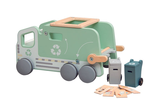 PolarPlay duw-mee houten recycling vrachtwagen speelgoed 