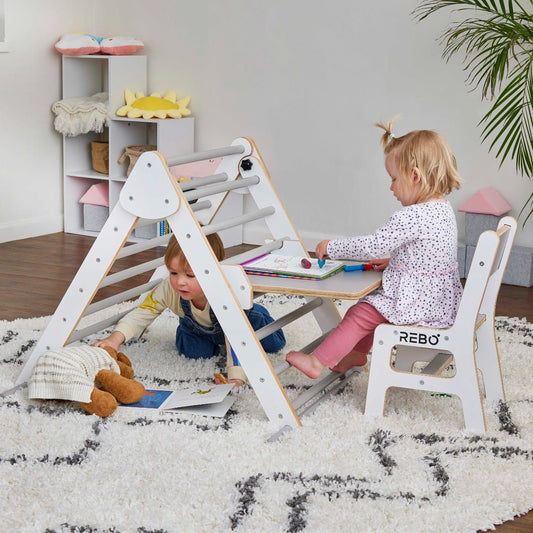 Rebo Montessori Pikler-stijl tekenstation en stoel voor klimdriehoek 