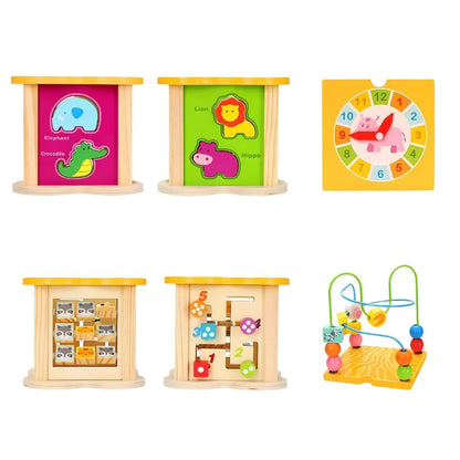 TinkerNest – Montessori Holz Aktivitätswürfel für Kleinkinder ab 1 Jahr – 6-in-1 Puzzle