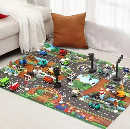 ZoomTown – Faltbare Auto-Abenteuer-Spielmatte-Set mit Spielzeugfahrzeugen – Ab 3 Jahren